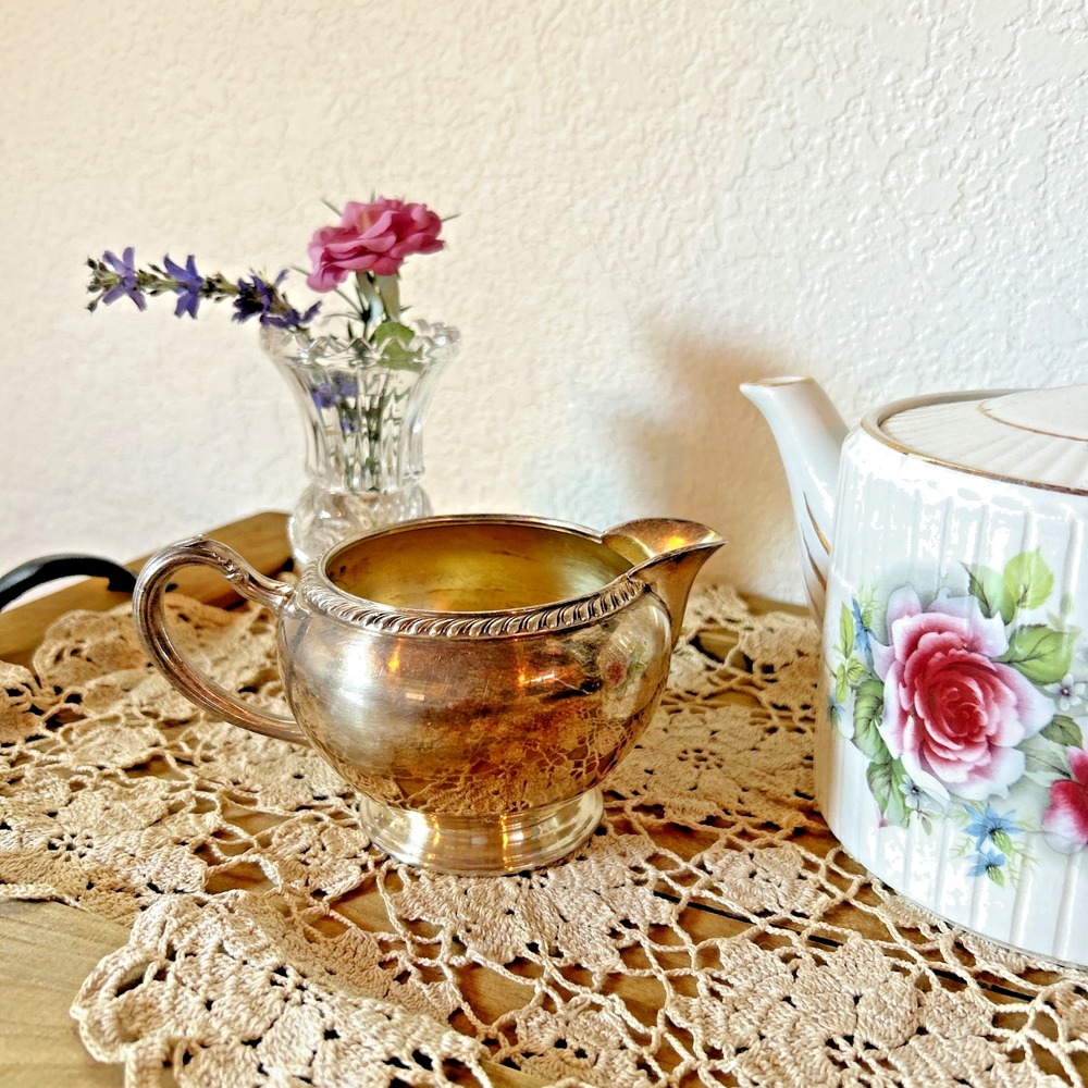 Vintage Oneida Fiesta Creamer Silver Plated Cream Pitcher Mid Century Barware